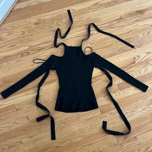 LPA black knit tie top sexy sweater cut out